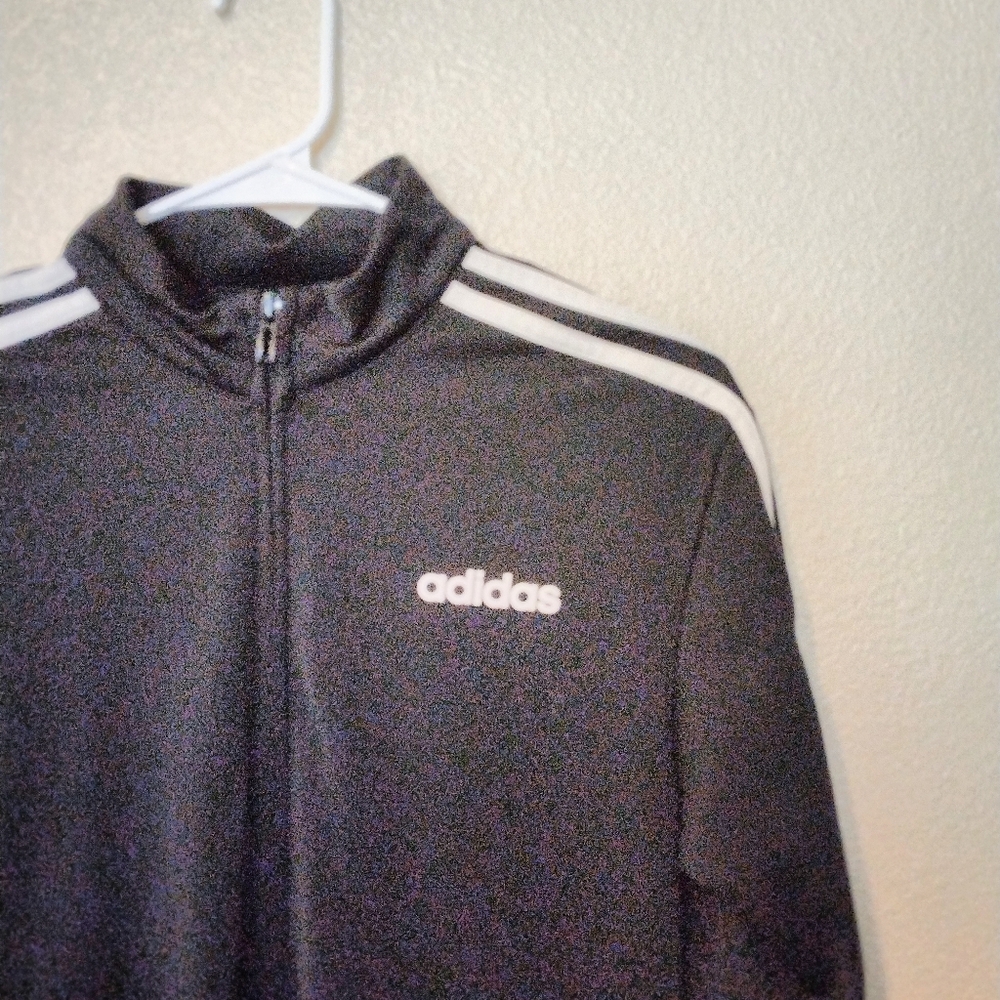 Adidas Men's Black  zip up sweatshirt with White Stripes on arms - Picture 3 of 7